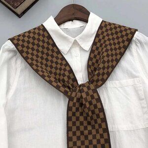 Brown Womens Checkered Print Fashion Dickey Collar, For Dress Decoration